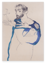 Egon Schiele - Gustav Klimt in einem hellblauen Arbeitskittel (1913)