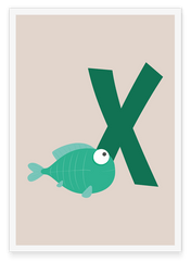 X wie X-Ray Fish, Englisches ABC Lernen, Fisch, Buchstabe für Name, Süße Zeichnung, Dekoration für Zuhause