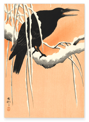 Ohara Koson - Krähe vor orangenem Hintergrund