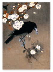 Ohara Koson - Krähe hinter Blüten