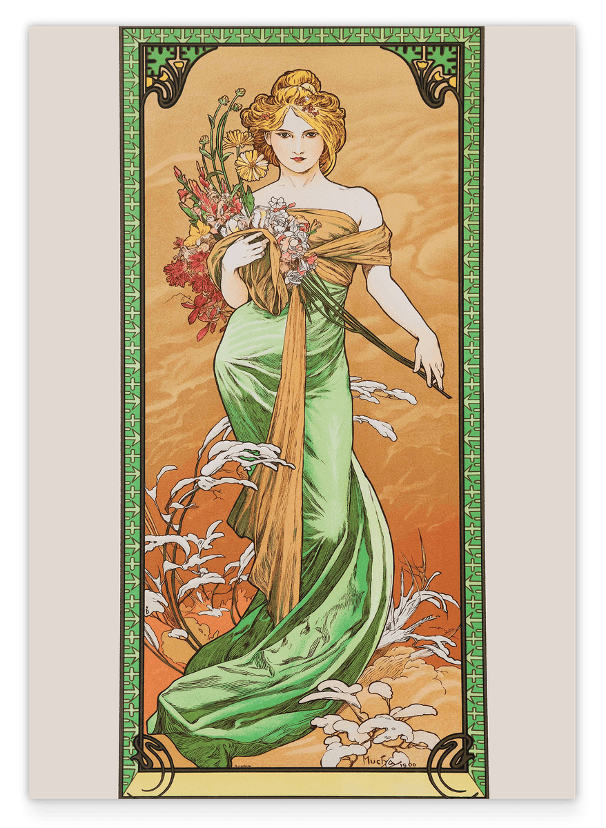 Alfons Mucha - Bohemian beauty in green dress