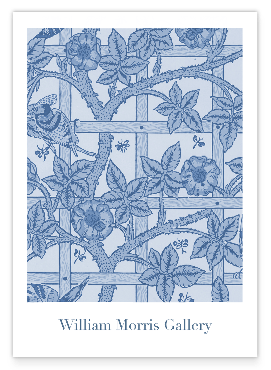 William Morris Jagd - Museum-Poster Rosen und Vögel in blau