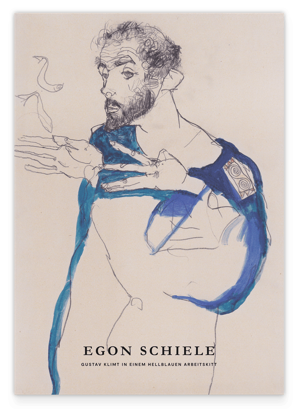 Egon Schiele - Museum-Poster II Gustav Klimt in einem hellblauen Arbeitskit