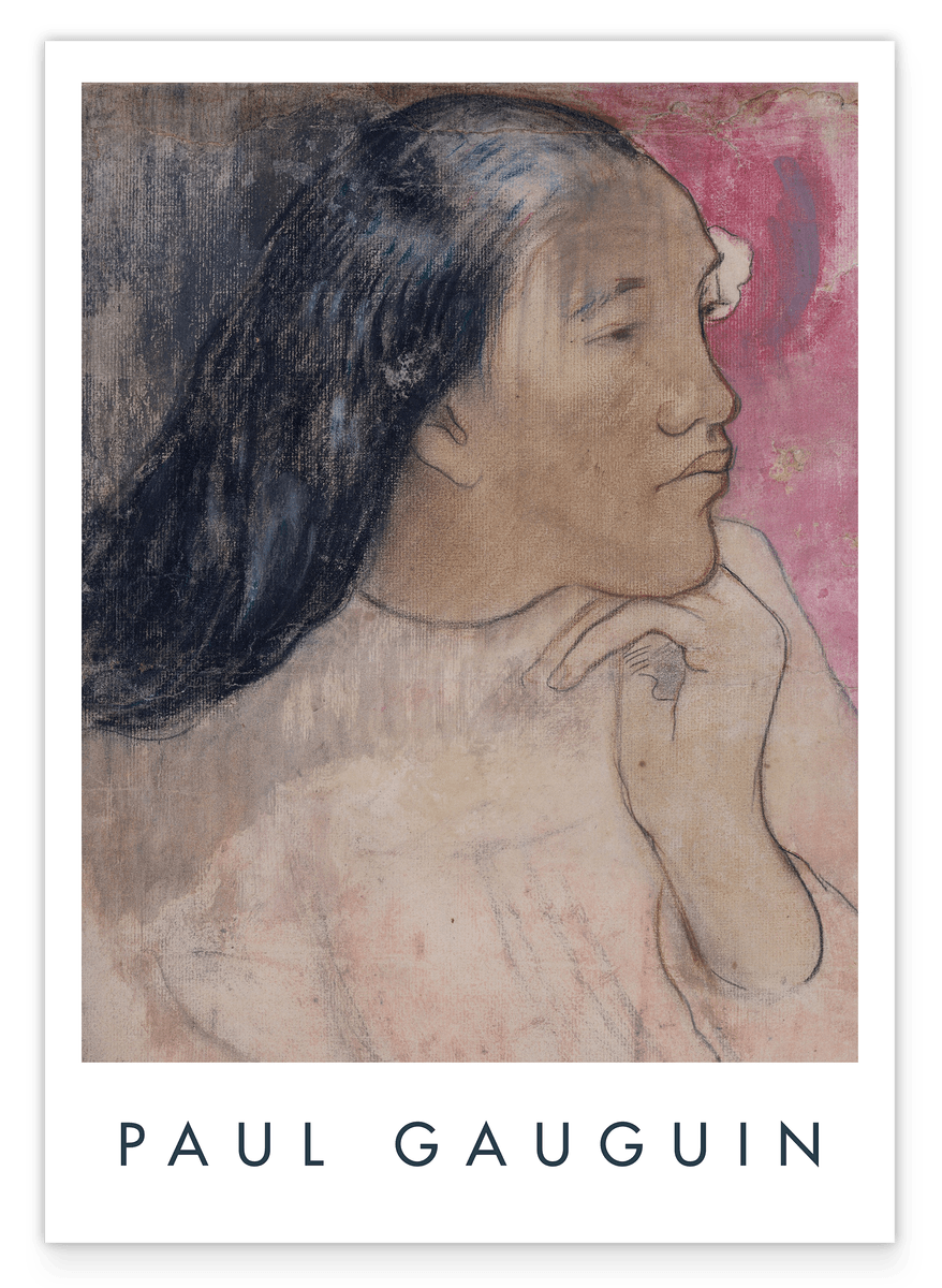 Paul Gauguin - Museum-Poster Eine tahitianische Frau mit einer Blume in ihrem Haar