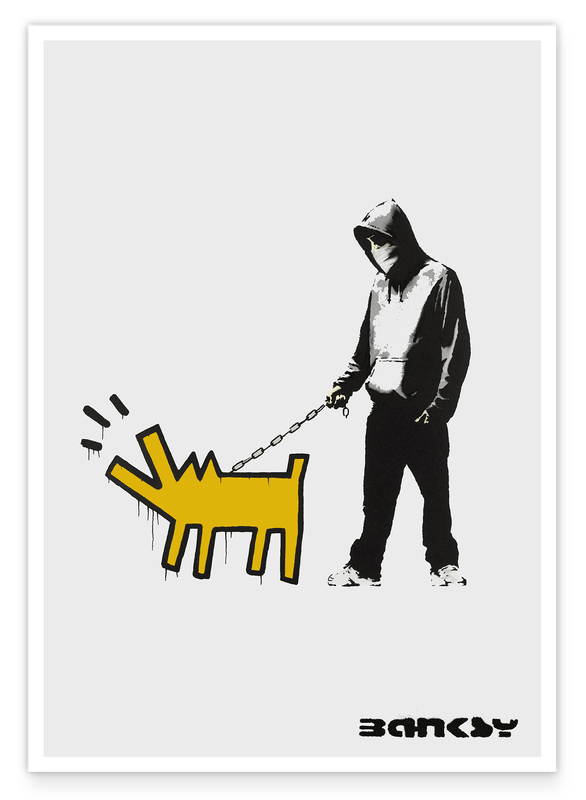 Banksy - Museum-Poster Mann mit bellendem Hund in Anlehnung an Keith Haring