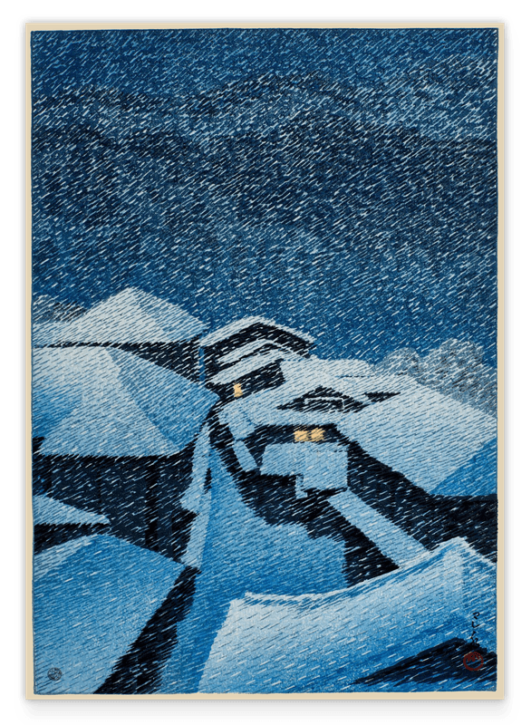 Kawase Hasui - Schneesturm in Hatori bei Nacht