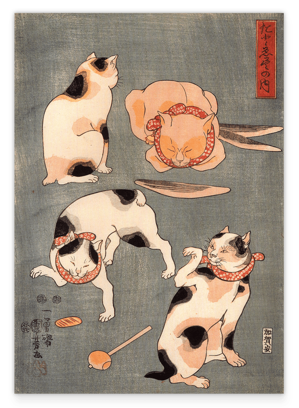 Utagawa Kuniyoshi - Vier Katzen in vier Posen