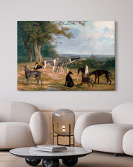 After Hover: Nine Greyhounds in a landscape