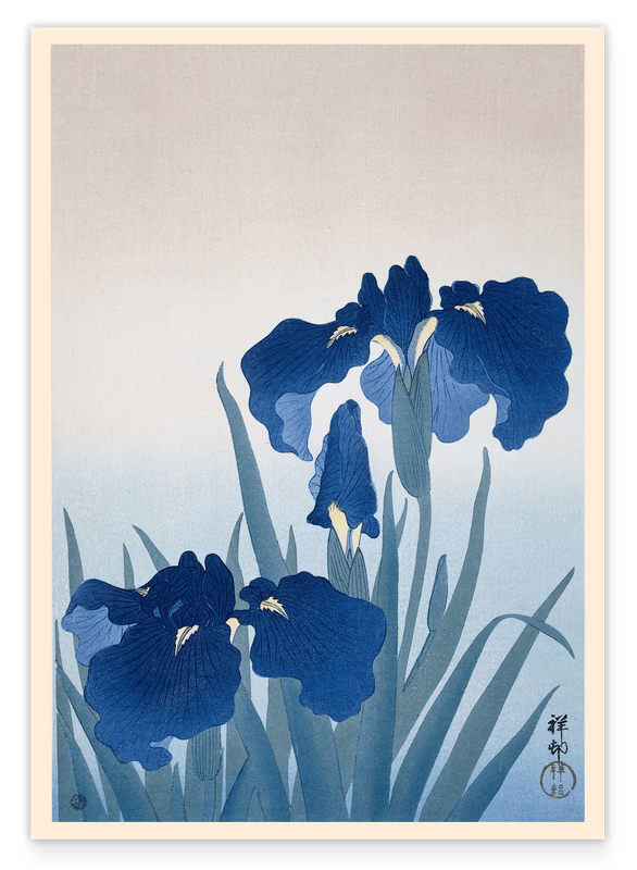 Ohara Koson - Blaue Iris Blumen auf der Wiese