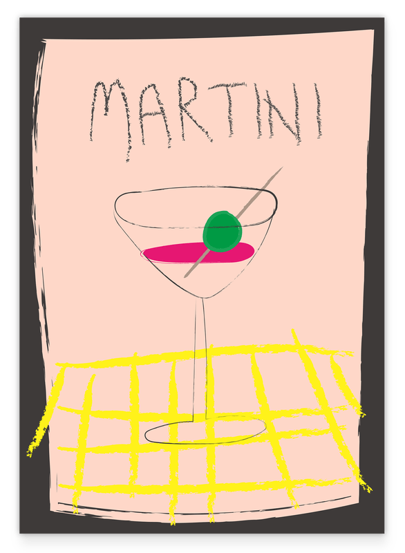 Martini Cocktail auf gelber Decke