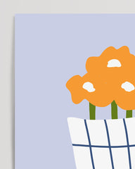 After Hover: Blumenstraus in kariertem Papier - in Blau
