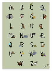 ABC Poster mit Tieren in Grün - Deutsches Alphabet