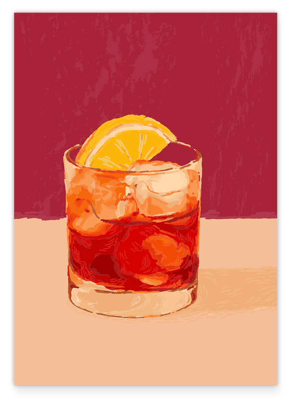 Negroni Cocktail Illustration mit Orangenscheibe