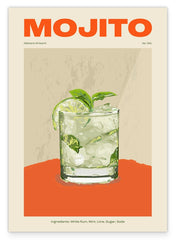 Mojito Cocktail Illustration mit Schriftzug und Zutaten