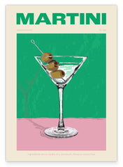 Martini Cocktail mit Oliven - Rezept mit Schriftzug