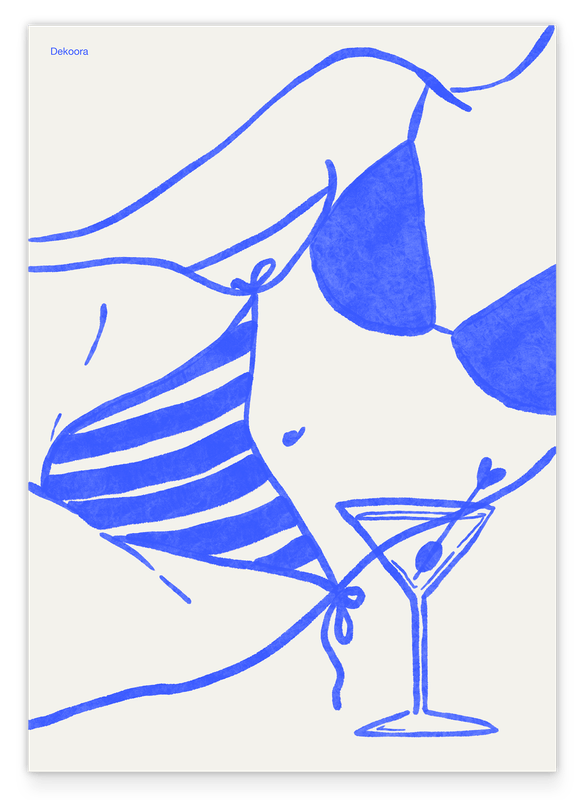 Bikini & Martini - Blaue Sommer Illustration