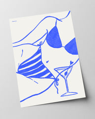 Bikini & Martini - Blaue Sommer Illustration