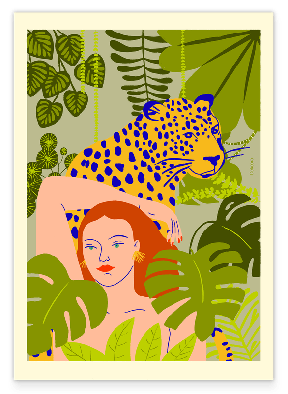 Green Jungle - Abstrakte Zeichnung mit Leopard