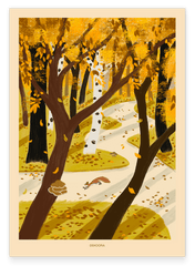 Wald mit Eichhörnchen - Goldener Herbst