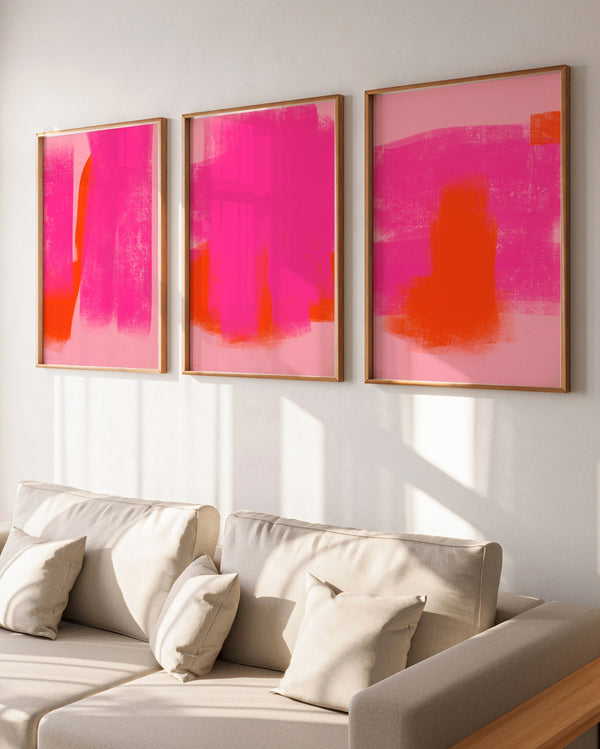 Set aus 3 Postern: Hot Orange & Neon Pink - Color Explosion