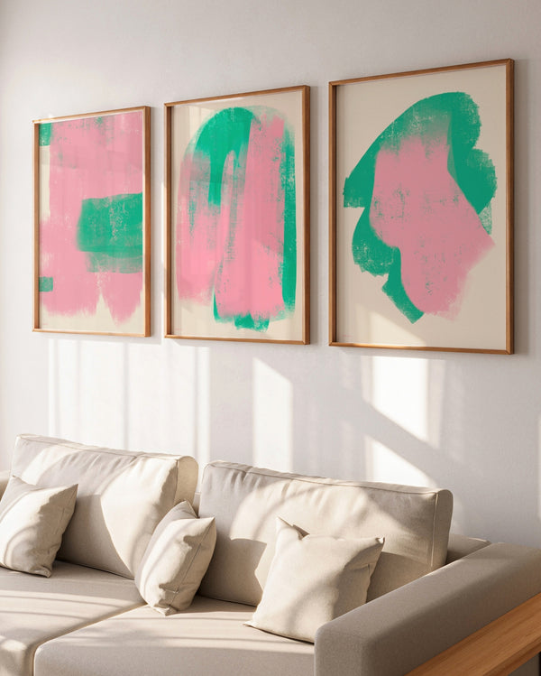 Set aus 3 Postern: Abstrakt mit Textur - Green meets pink