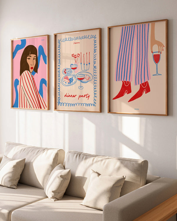 Set aus 3 Postern: Cozy Dinner Party
