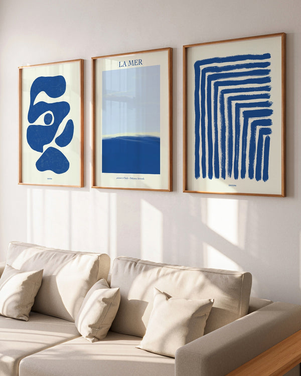 Set aus 3 Postern: Abstrakt in Blau