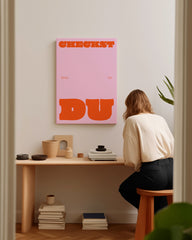 After Hover: Spruch "Checkst du" in Orange und Rosa