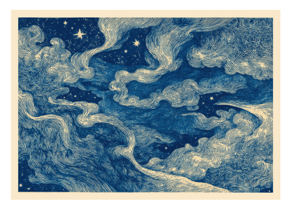 "Nostalgic Nightsky" im Querformat - Wolken in Wellenform