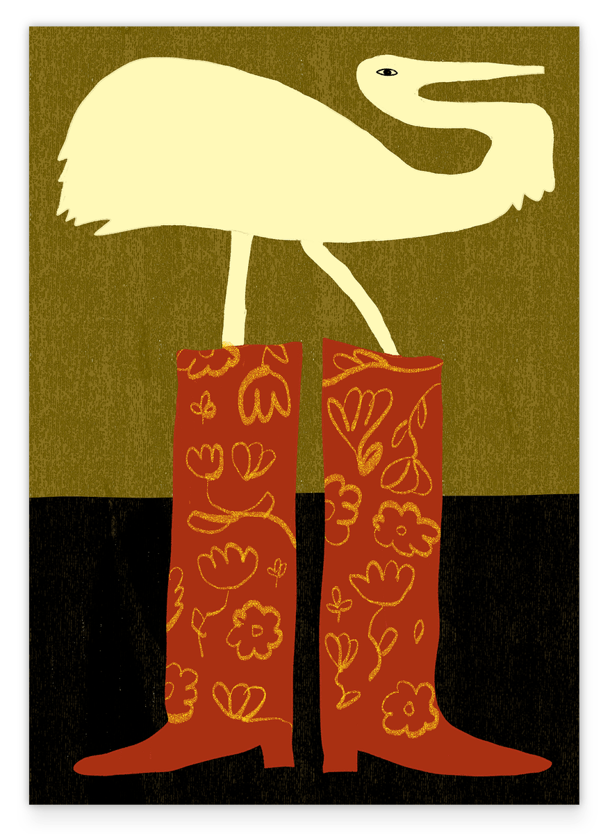 Cute Birds in Boots: Storch in Cowboy-Stiefeln