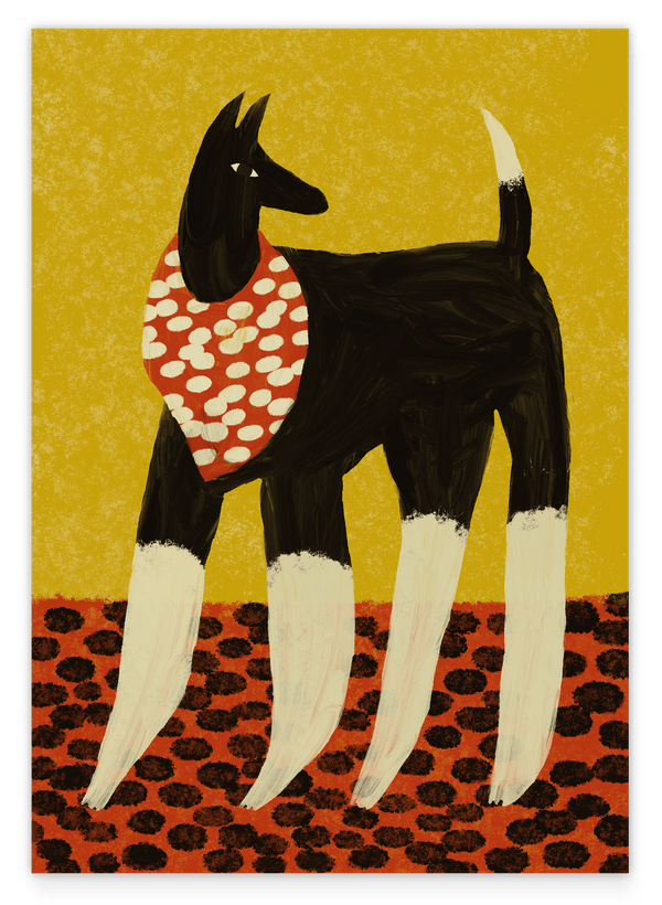 Retro Dog: Schwarzer Hund mit weißen Pfoten