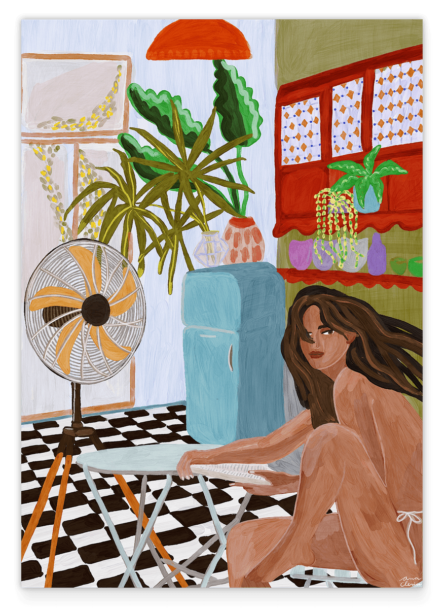 Summer Relaxation: Lesende Frau in bunter Küche