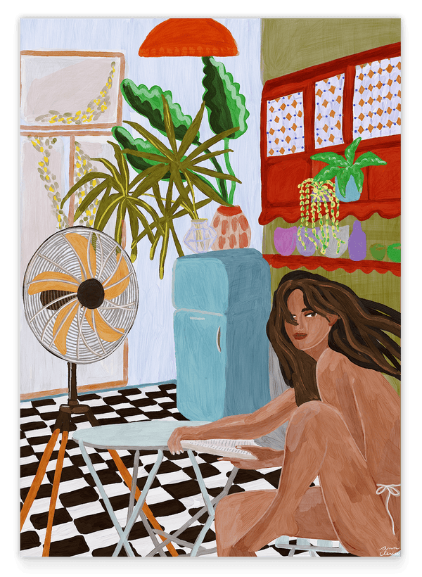 Summer Relaxation: Lesende Frau in bunter Küche