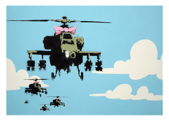 Banksy - Hubschrauber mit pinker Schleife Helicopter Graffiti Street Art