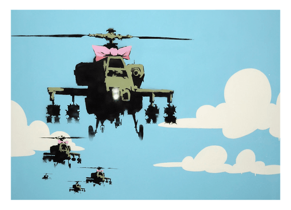 Banksy - Hubschrauber mit pinker Schleife Helicopter Graffiti Street Art