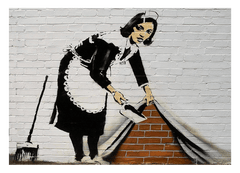 Banksy - Putzfrau kehrt Dreck unter Wand-Bemalung Graffiti Street Art