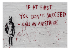 Banksy - Call an Airstrike Junge mit Gasmaske Graffiti Street Art