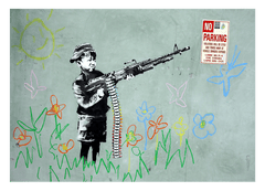 Banksy - Kind Junge schießt mit Farbstiften auf Fahrverbots-Schild Graffiti cool hip stylisch