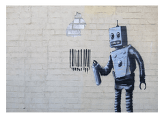 Banksy - Roboter Robot sprüht Bar-Code auf Wand Graffiti-Wandbild cool stylisch modern urban