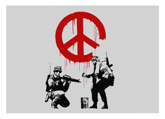 Banksy - Soldaten malen Peace Symbol soldiers Peace heller Hintergrund