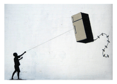 Banksy - Junge macht Fridge (Kühlschrank) Kite Street Art urban Kunst modern