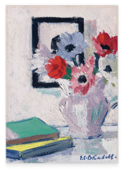 Francis Campbell - Stillleben - Anemonen in der Vase mit grünem Buch