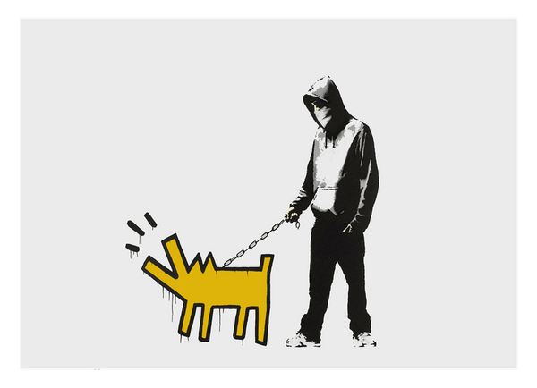 Banksy Keith Haring - Bellender Hund, Pop-Art Modern Street-Art, Kunstdruck Klein bis Groß XXL - Wohnzimmer, Schlafzimmer