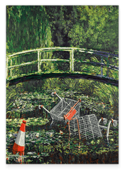 Banksy Meets Monet Japanische Brücke Seerosen - Klimaschutz Street-Art Moderner Kunstdruck Canvas