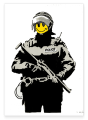 Banksy Polizei - Police Smiley - Modern Street-Art - Moderner Kunstdruck Klein bis Groß XXL - Geschenk Wohnzimmer, Schlafzimmer