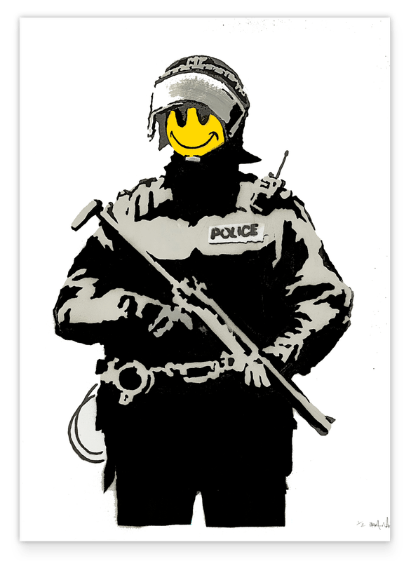 Banksy Polizei - Police Smiley - Modern Street-Art - Moderner Kunstdruck Klein bis Groß XXL - Geschenk Wohnzimmer, Schlafzimmer