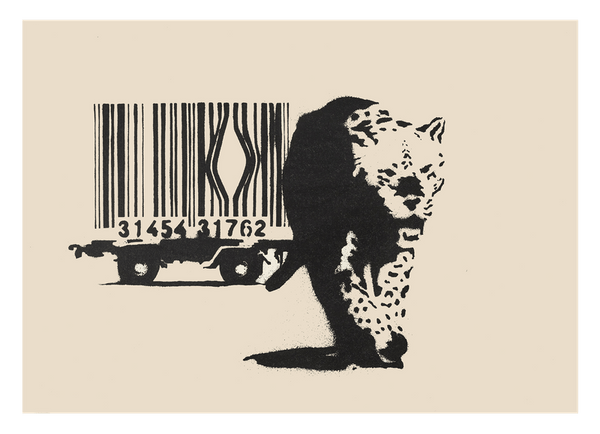 Banksy Street-Art Leopard Barcode - Konsum-Kritik Globalisierung, Moderner Kunstdruck Canvas - Wohnzimmer, Inneneinrichtung Deko