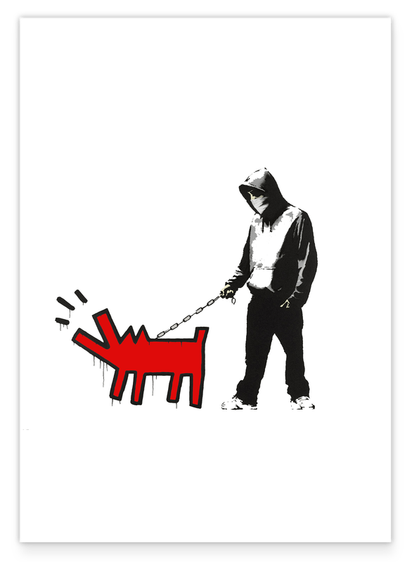 Banksy Keith Haring - Bellender Hund, Pop-Art Modern Street-Art, Kunstdruck Klein bis Groß XXL - Wohnzimmer, Schlafzimmer