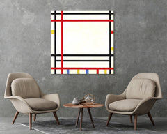 Piet Mondrian - Rot-Schwarze Gitter Komposition - Bunte Geometrie