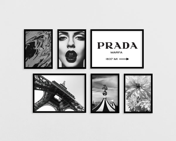 Set aus 6 Postern: Schwarz-Weiß "Fashion & the City"